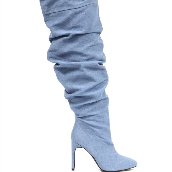 denim thigh high boots wide calf